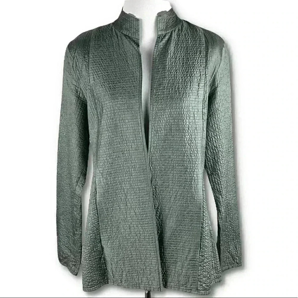 New Eileen Fisher Stand Collar Virdig Blazer size S Sage olive green 100% Silk - Picture 1 of 12
